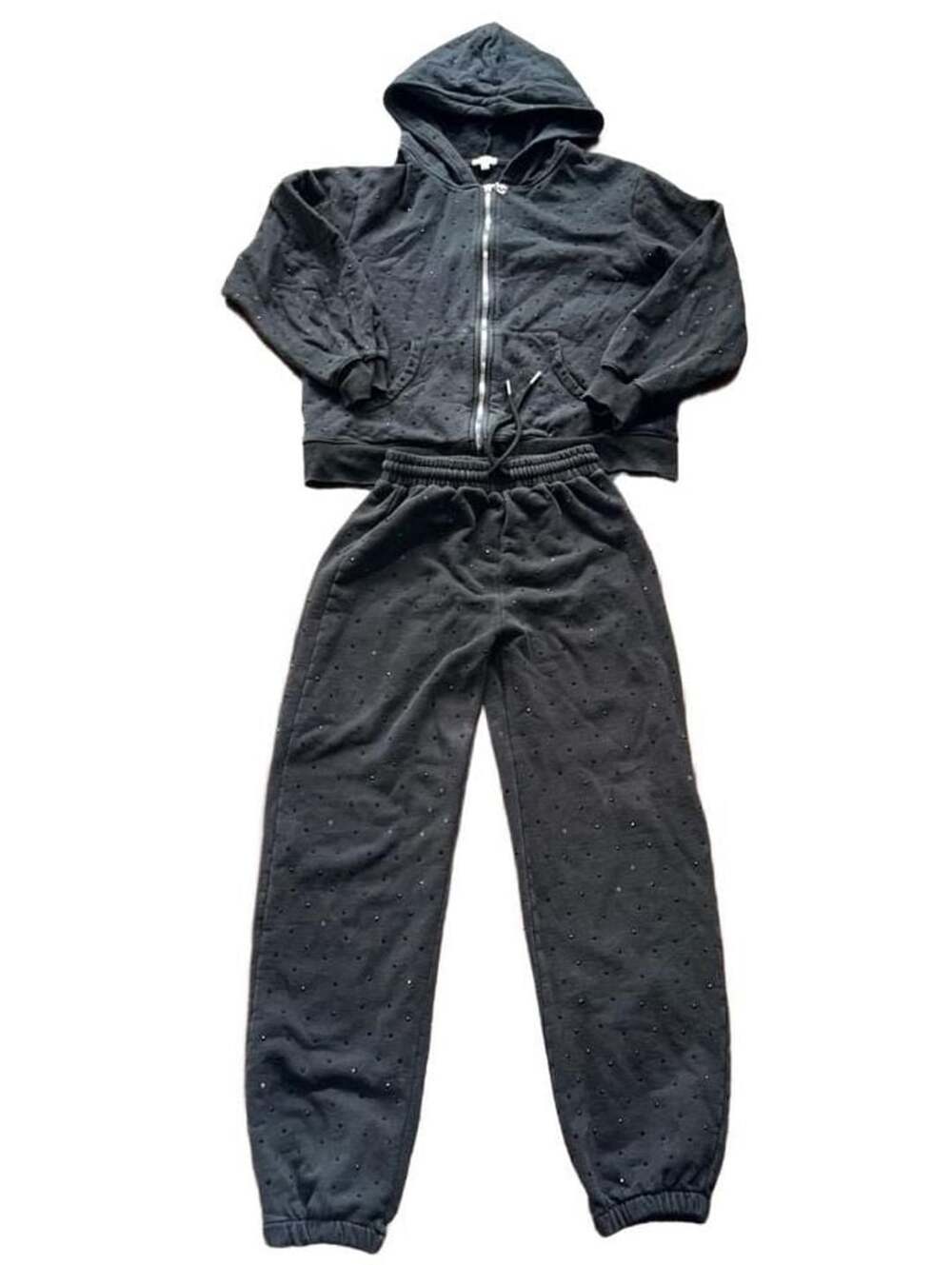 Heaven Rhinestone Zip Up Hoodie & Jogger Set Size XS Black